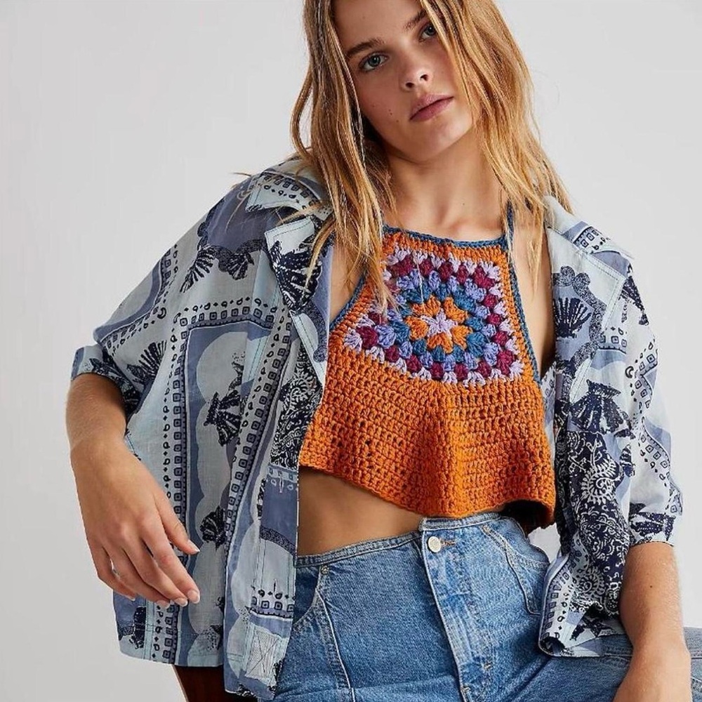 We The Free crop paisley ocean top